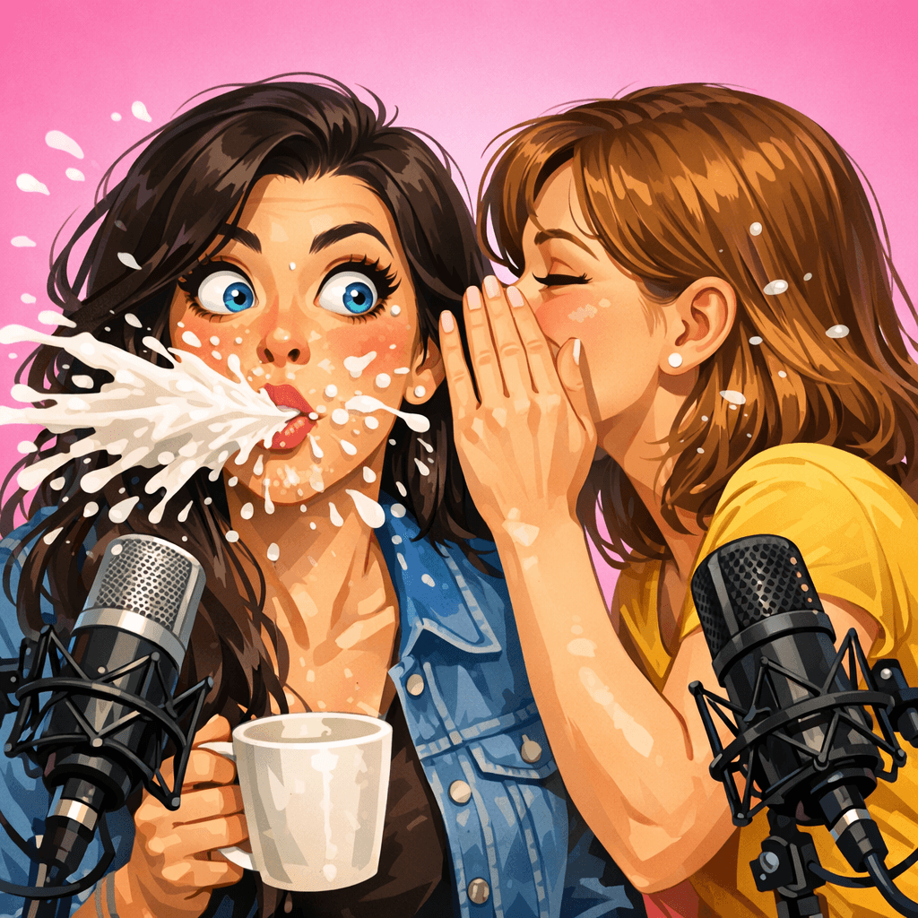 Hosts of Fake Tits, Real Talk recording in studio microphones